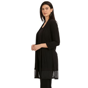 Chico's Travelers Womens Cardigan Size 3 (16-18) Black Open Front Sheer Mesh Hem